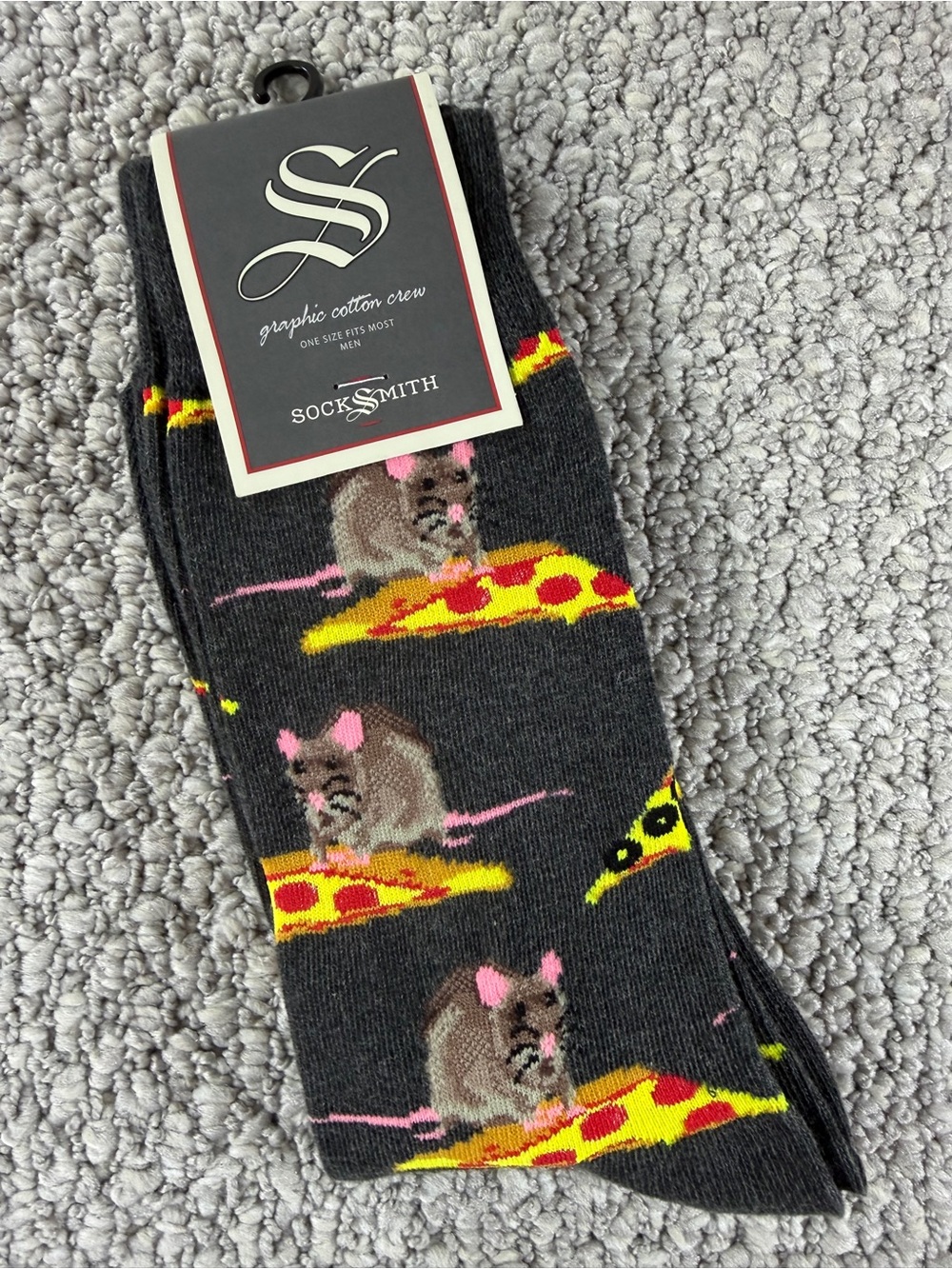 Funny Socks by SockSmith “Want a Pizza Me” Socks Pizza,Rat Men’s Sock Size 10-13